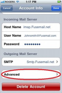 Account Info. Advanced iPhone IMAP Setup Guide